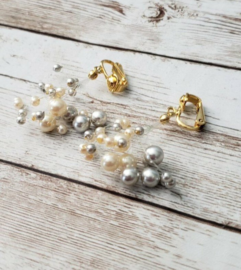 Vintage Clip On Earrings - Two Tone Faux Pearl Dangle Pretty